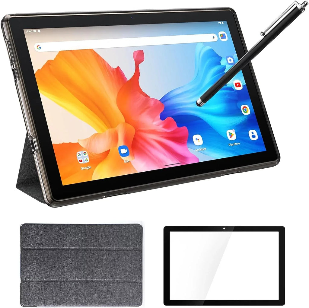 10 Inch Android 11 Tablet PC, 6GB RAM 128GB ROM/1TB Expandable Computer Tablets, BT 5G Wi-Fi 6 Quad Core Tableta, IPS HD Touch Screen, 8MP Camera, Google GMS Certified Tablets with Leather Case(Black)