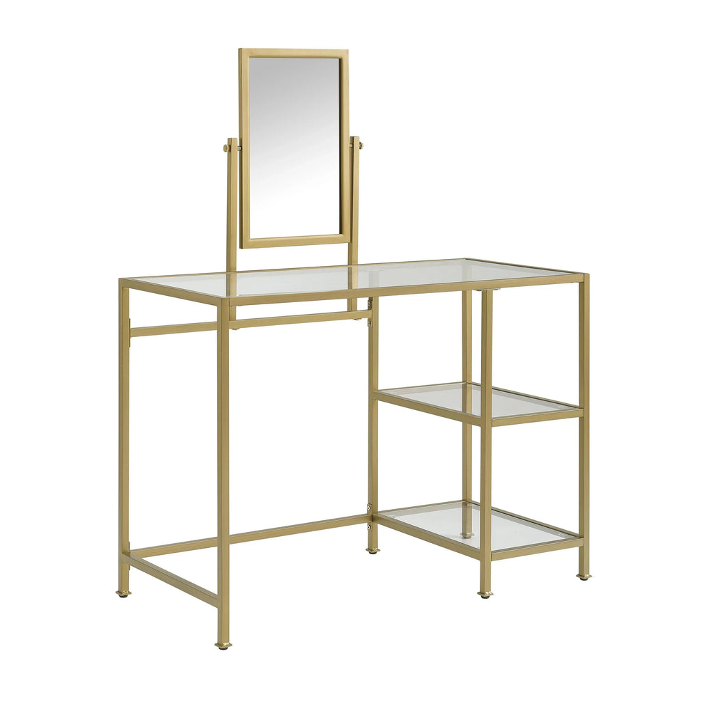 Crosley Furniture Aimee 2-Piece Tempered Glass Vanity Desk/Mirror in Soft Gold