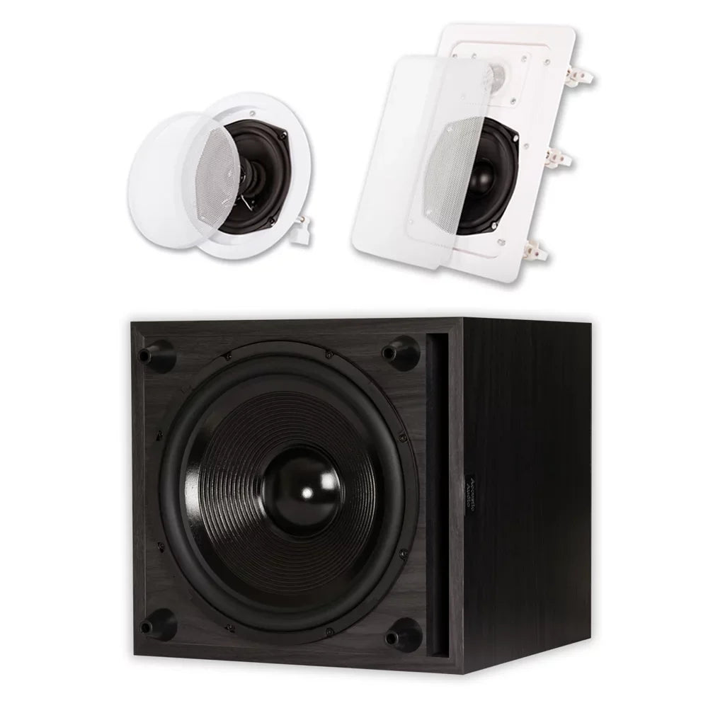 Acoustic Audio 5.1 Speaker System Flush Mount 5 Speaker Set and 12" Powered Sub