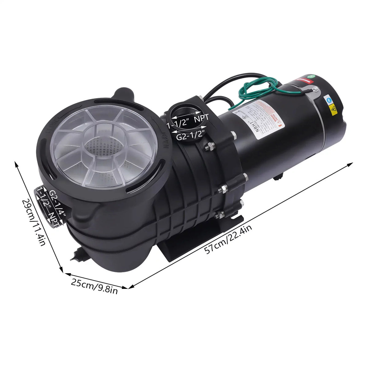 Wuzstar 2HP Pool Pump In/Above Ground Swimming Pool Pumps Motor W/Strainer 410-300L/min 118GPM, 110-120V