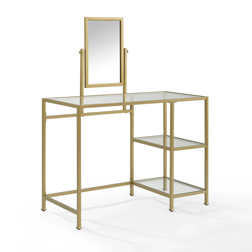 Crosley Furniture Aimee 2-Piece Tempered Glass Vanity Desk/Mirror in Soft Gold