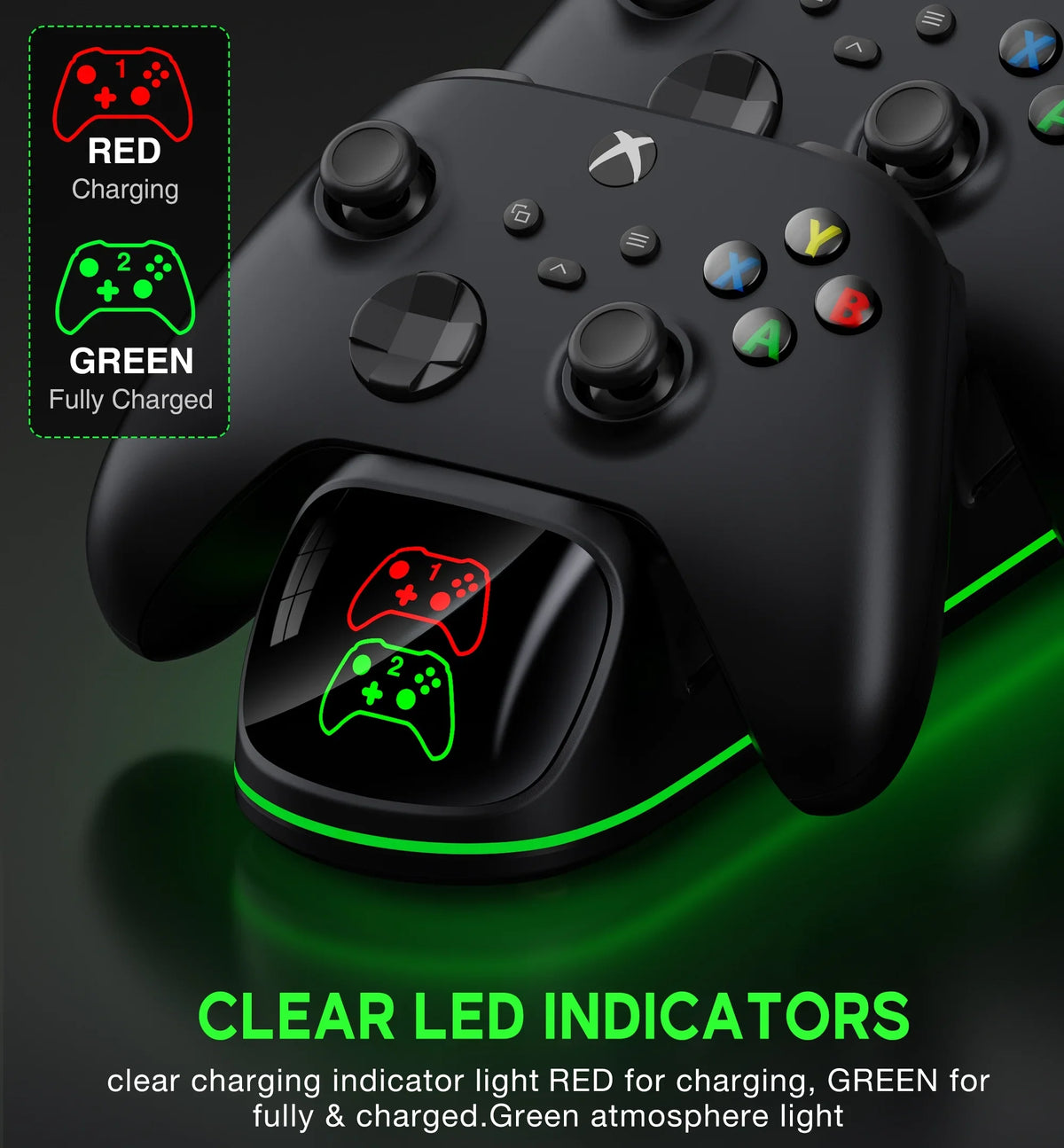 DinoFire Xbox Controller Charging Station with 2x4800mWh Rechargeable Battery Packs, Xbox Series X Controller Charger for Xbox Series X|S/Xbox one/Elite