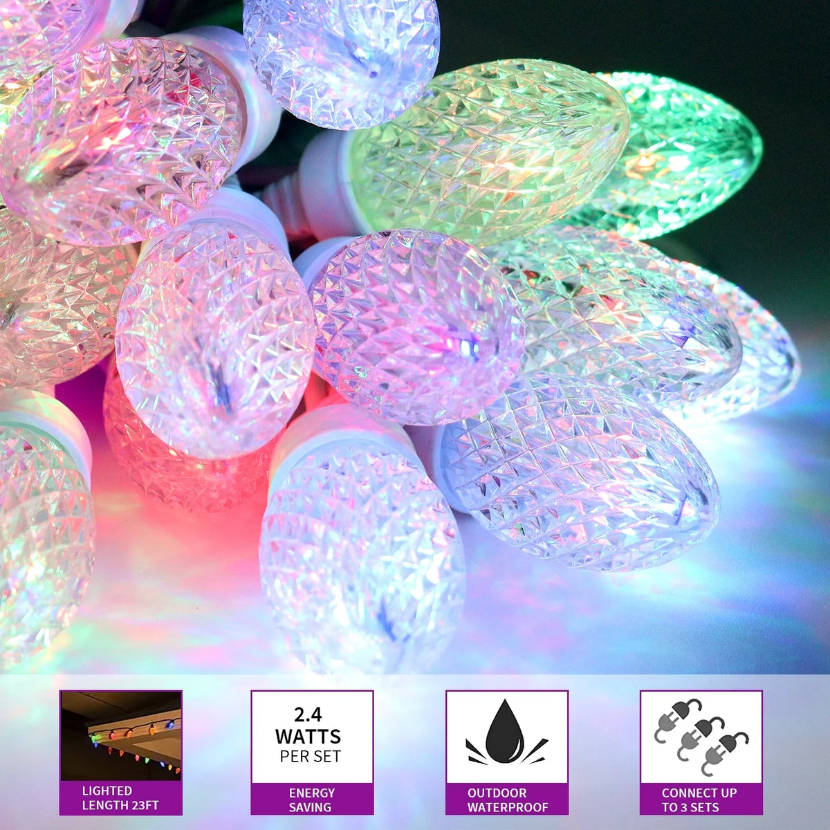 Eva's Light C9 Christmas Lights Outdoor, 23ft 20 Bulbs Color Changing LED String Lights Waterproof