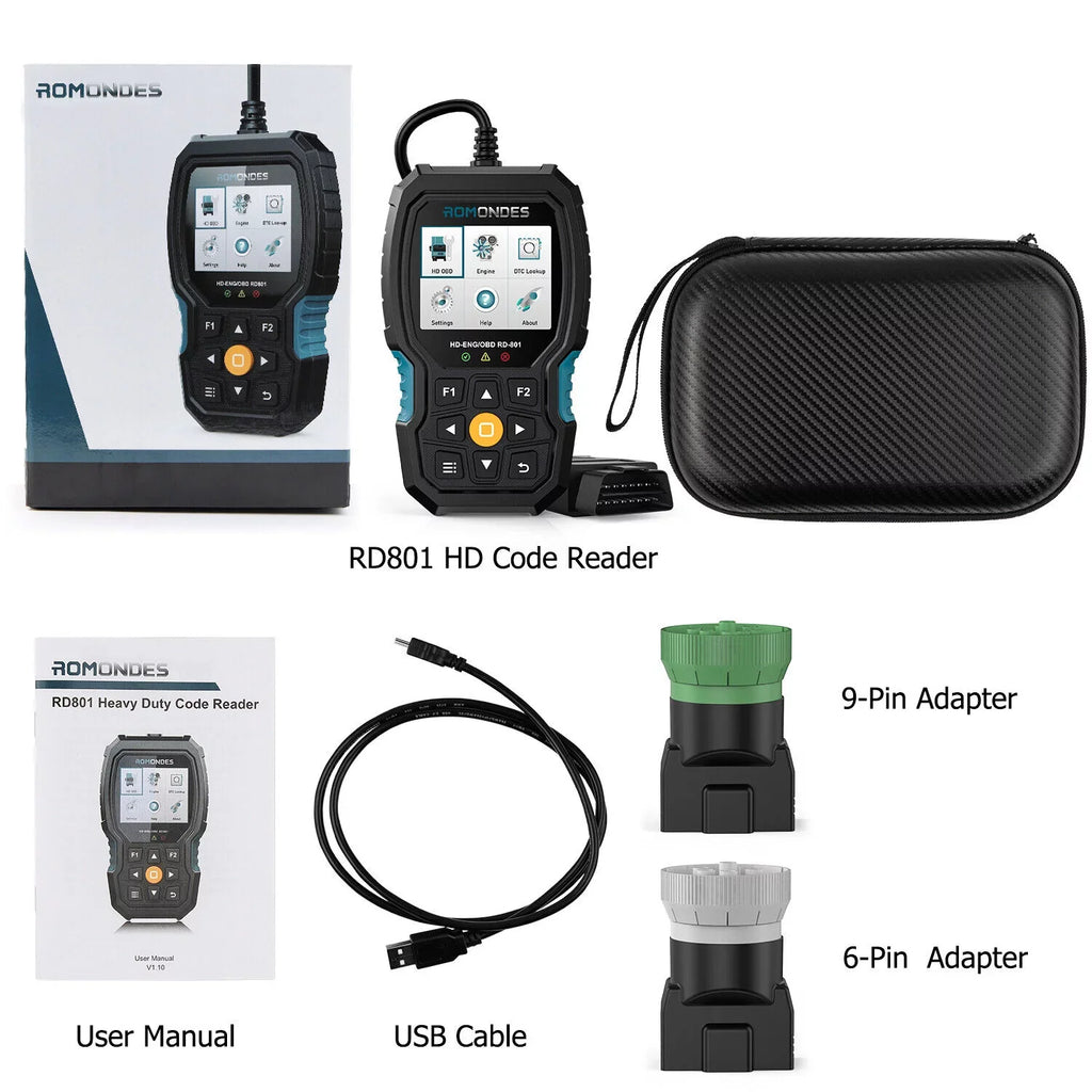 Romondes RD801 OBD2 Scanner Code Reader Heavy Duty Truck Diesel Truck Scanner Diagnostic Tool
