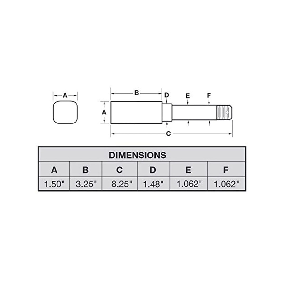 Square Stock - Trailer Axle Spindle For 1-1/16 Inch I.D. Bearings