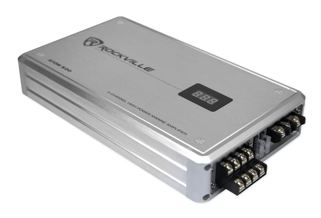 Rockville ATOM S20 4 Channel Bluetooth Amplifier w/Volt Meter+Mic For ATV/UTV
