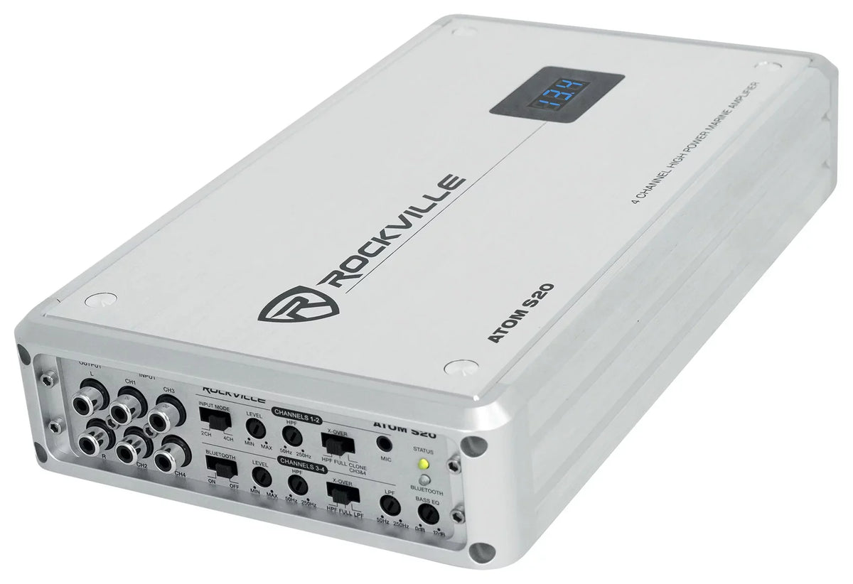 Rockville ATOM S20 4 Channel Bluetooth Amplifier w/Volt Meter+Mic For ATV/UTV