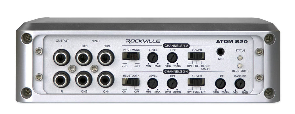 Rockville ATOM S20 4 Channel Bluetooth Amplifier w/Volt Meter+Mic For ATV/UTV