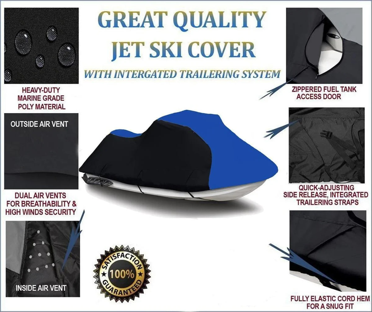 BLACK / BLUE HEAVY-DUTY Protection Compatible for KAWASAKI STX 1100 1997 1998 1999 Jet Ski Trailerable Wrap