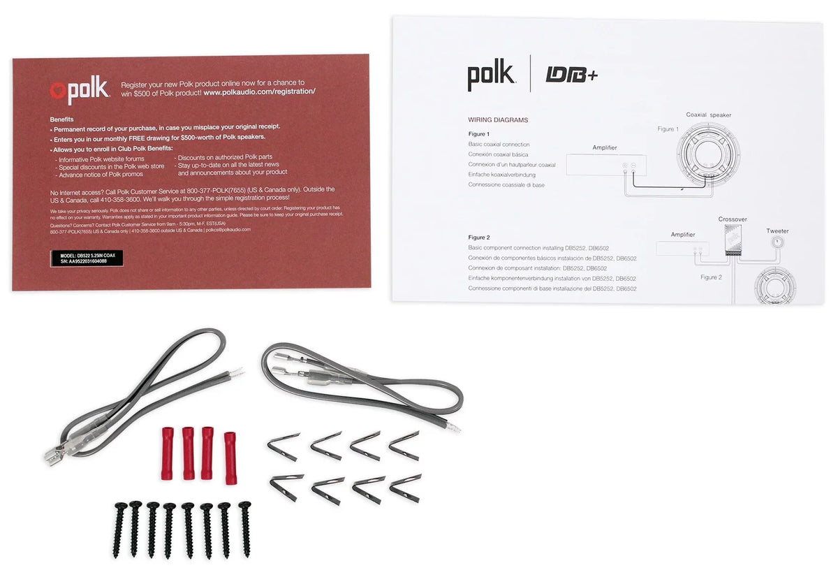 (2) Polk Audio DB522 5.25" 600w Car Audio Craft Speakers Bundle with (2) Rockville RPB1 10 Watt