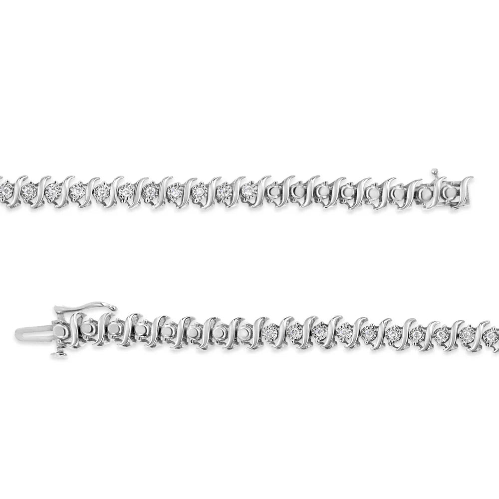 .925 Sterling Silver 1/2 Cttw Diamond Miracle Set "S" Link Tennis - (J-K Color, I2-I3 Clarity) - Size 7.50