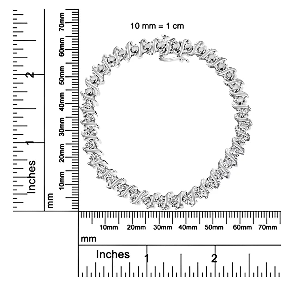 .925 Sterling Silver 1/2 Cttw Diamond Miracle Set "S" Link Tennis - (J-K Color, I2-I3 Clarity) - Size 7.50